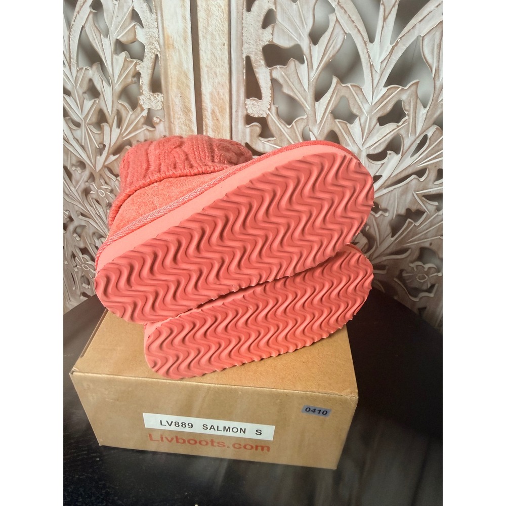 Liv Boots Kids Salmon Pink Cable Knit Shearling Lined Winter Boots LV889 Size S - Picture 4 of 10